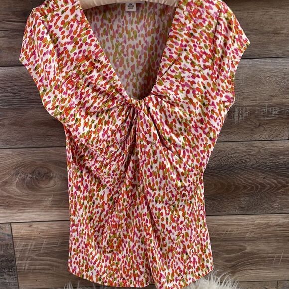 Josephine Studio Ladies Vneck Blouse, Petite Medium, White and Multicolor - Picture 3 of 6